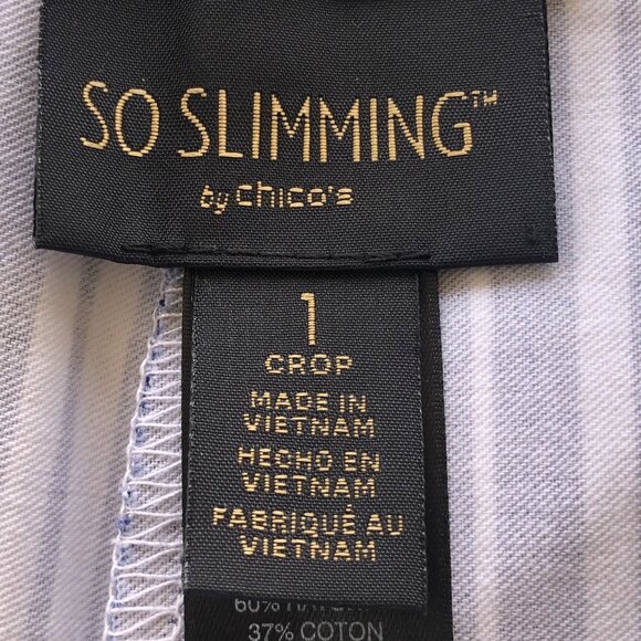 Chico's So Slimming Women's Size 1 (M) Crop Pant Navy White Vertical Stripe NWOT - Picture 6 of 14